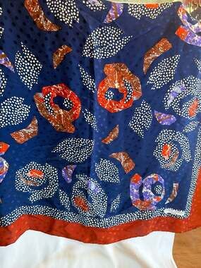 Vintage Charles Jourdan Paris Silk Jacquard Scarf Abstract Floral Polka Dot Prin